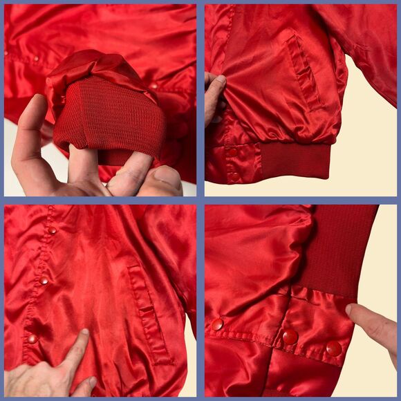 Vintage red 80s satin bomber windbreaker, size L "Infrared Scanning Inc." jacket - Picture 5 of 9
